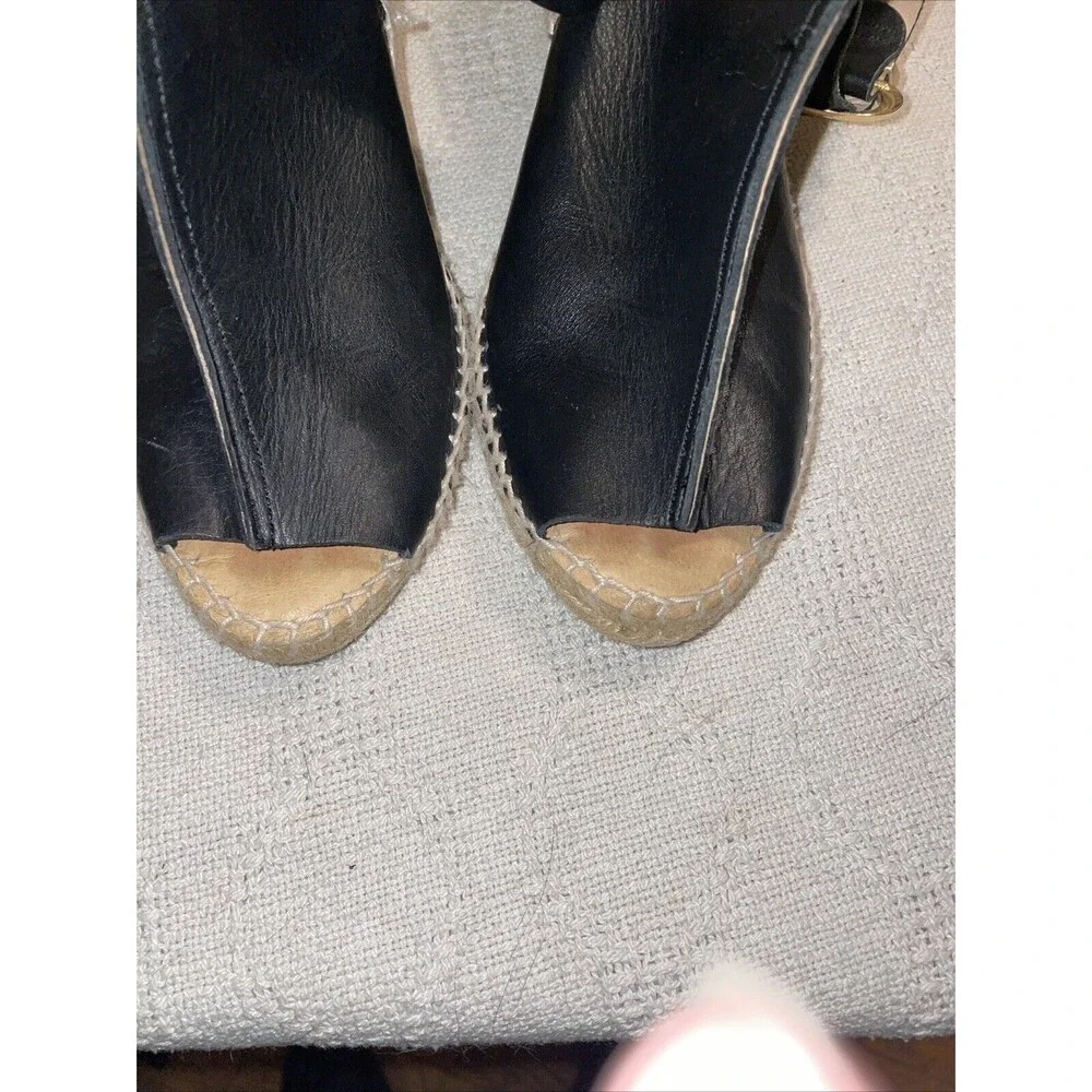 Kanna Women’s Casual Espadrilles Size 39 U.S. 8 M Black Leather Beach Cruise